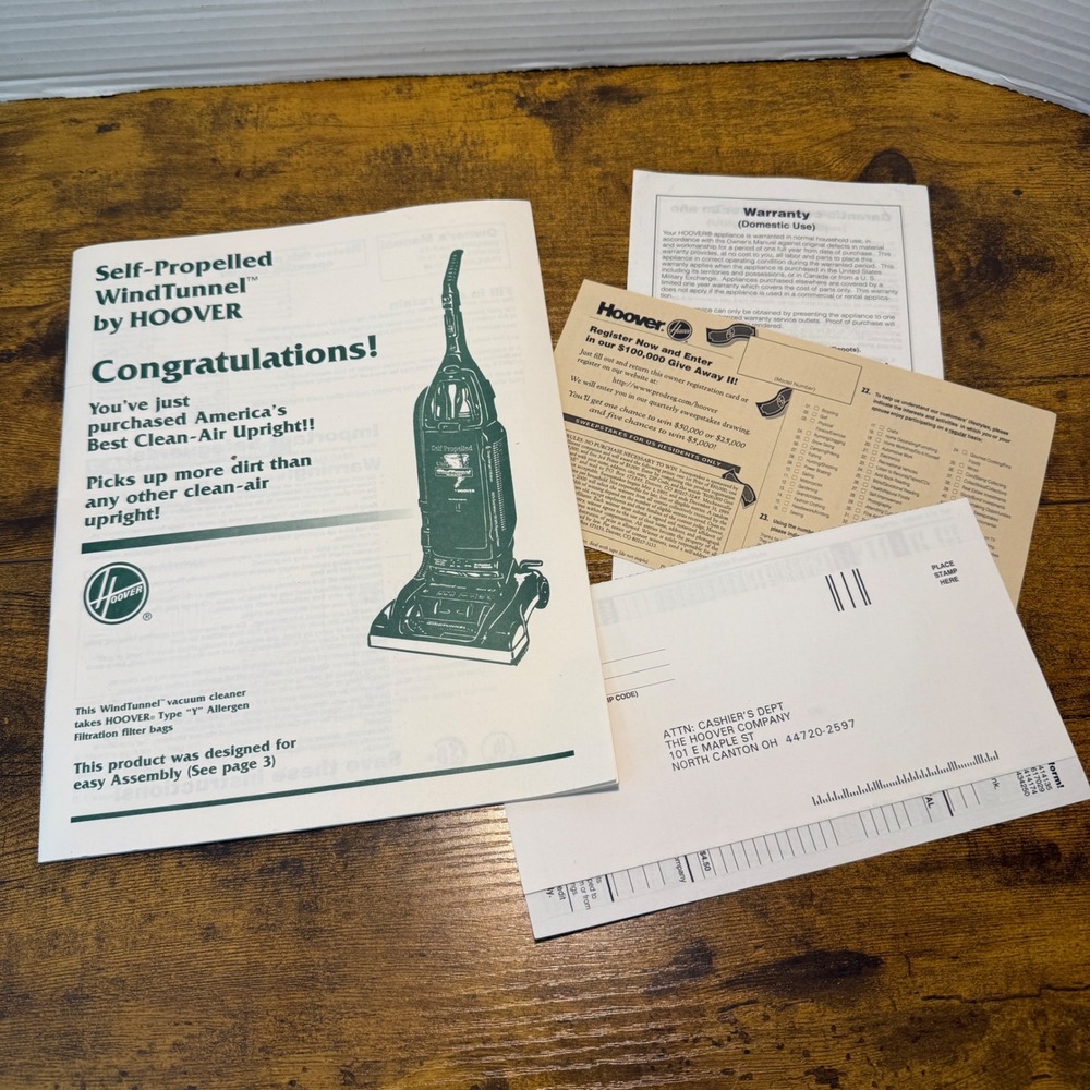 Hoover Self-Propelled WindTunnel Manual Warranty Registration U6425 U6445 1998